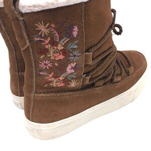 Toms Boots Women 6 Alpine Faux Shearling Water Resistant Ankle Dark Amber Suede